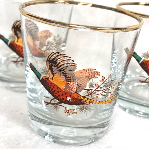 *SOLD* 7 vintage pheasant whiskey cocktail glasses wild game farmhouse barware - Picture 5 of 8